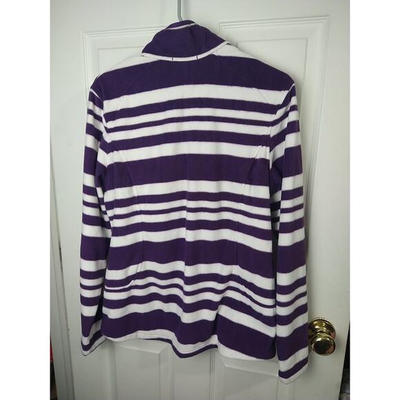 Lands End Woman M Fleece Track Jacket Purple White Striped Casual 1/4 Zip... - Picture 7 of 7